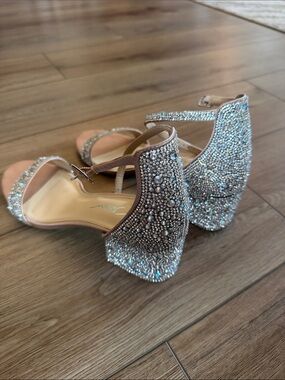 Betsey Johnson Mari Silver Heel Crystals Sandal Women's 9